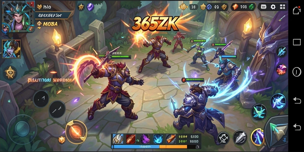 Screenshot utama 365ZK menampilkan pertempuran seru di arena MOBA.