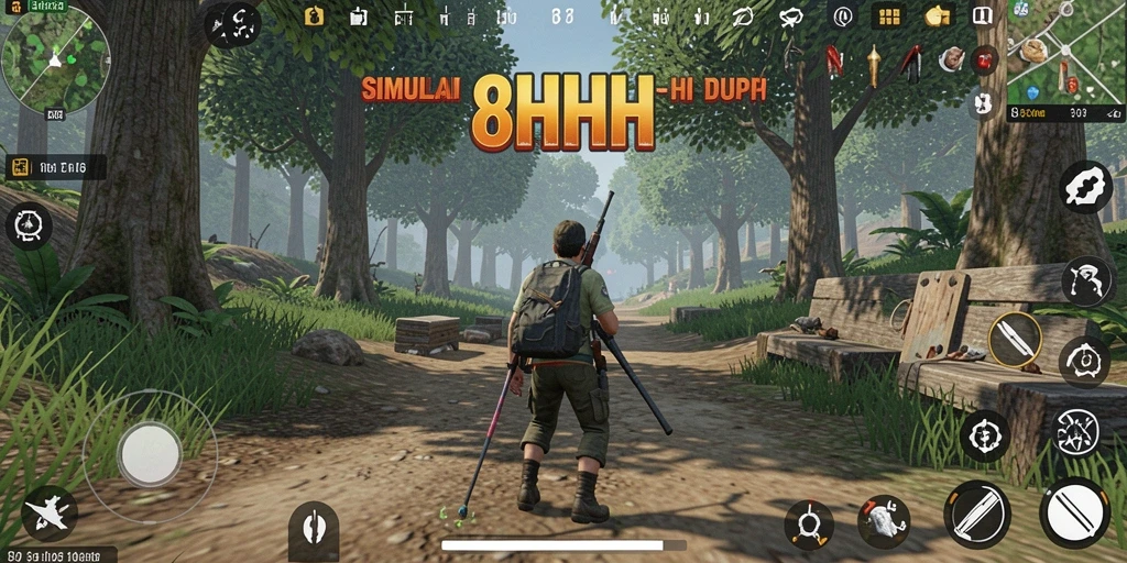 Tampilan gameplay realistis dalam 8HHH yang menggambarkan aktivitas sehari-hari.