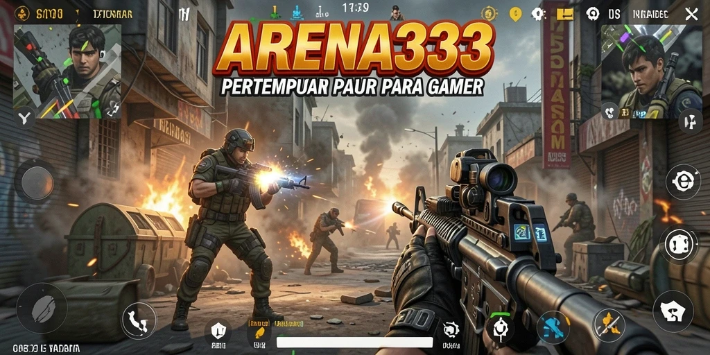 Screenshot gameplay <strong>ARENA333</strong> menampilkan aksi tembak-menembak yang intens dan grafis yang memukau.