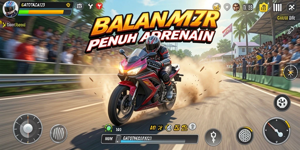 Gameplay seru GATOTKACA123 dengan balapan motor yang menegangkan.
