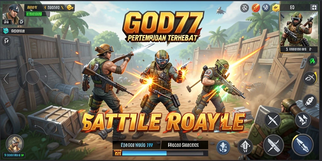 Screenshot menampilkan aksi pertempuran seru dalam GOD77.