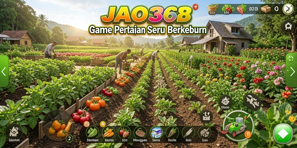 Tampilan gameplay JAGO368 yang menampilkan petani dan ladang pertanian.