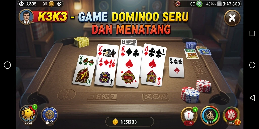 Screenshot utama K3K3 menampilkan gameplay Domino yang seru.
