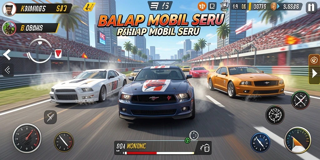 Tampilan gameplay balapan mobil di KOMPASTOTO yang mendebarkan.