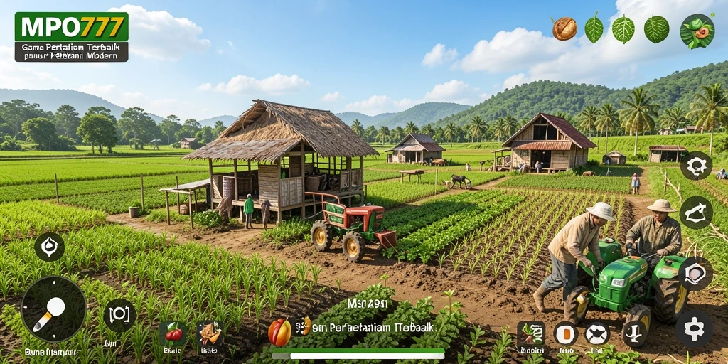 Tampilan gameplay MPO777 yang menawan saat bertani di ladang.