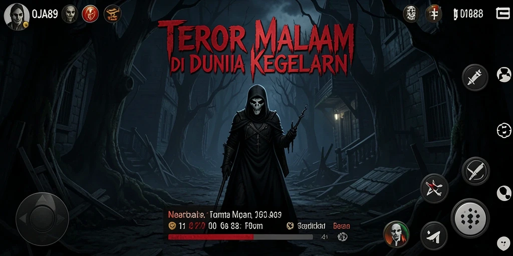 Tampilan gameplay OJA89 dengan suasana horror yang mencekam dan karakter angker.