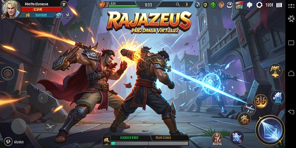 Tampilan aksi mendebarkan dalam gameplay RAJAZEUS dengan pertarungan seru.