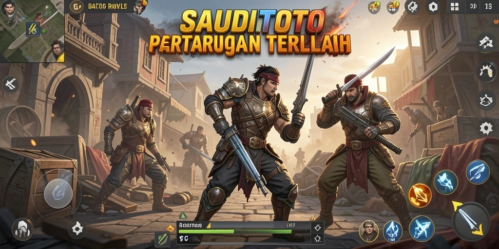 Screenshot gameplay SAUDITOTO dengan aksi pertarungan Battle Royale.