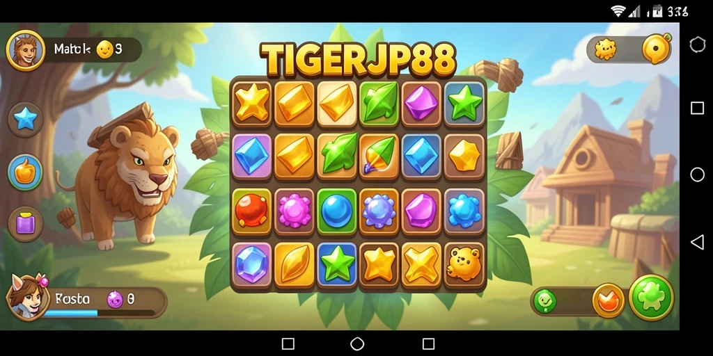 Tampilan gameplay seru TIGERJP88 dengan mekanisme match-3.